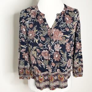 Lucky Brand Top Small V Neck Boho floral Blue